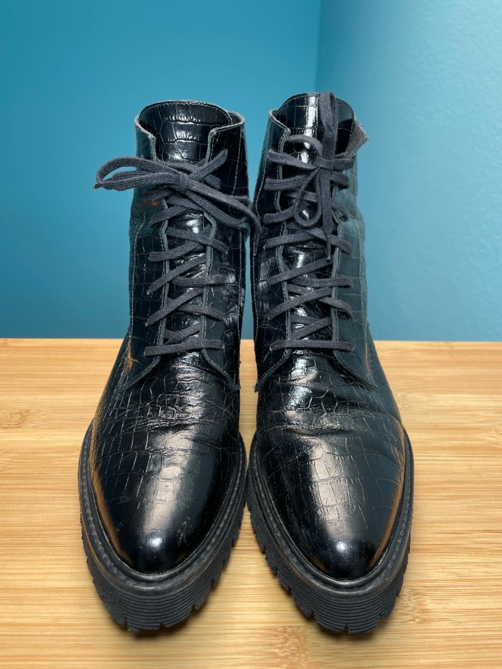 Frēda Salvador Emi Lug Sole 90's Style Combat Boots Women's 7.5 Black Leather - Picture 7 of 16